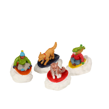 Lemax - Dog Snow Saucer Fun - Set van 4