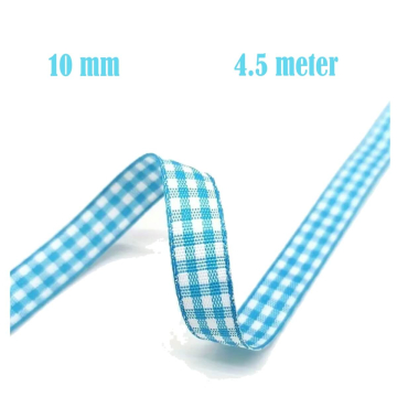 Geruit Lint Azuurblauw - 10 mm