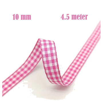 Geruit Lint Donkerroze - 10 mm