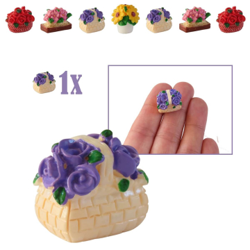 Miniatuur Mandje met Paarse Rozen