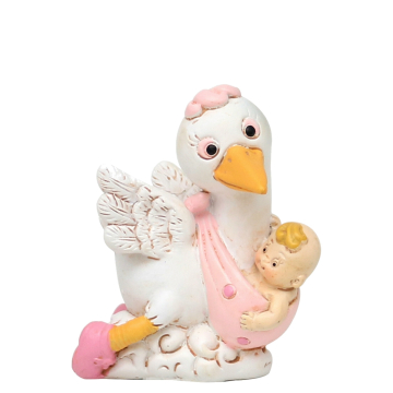 Miniatuur Ooievaar met Baby Meisje - 5cm