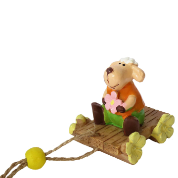 Miniatuur Schaap met Roze Bloem - 4.3 cm