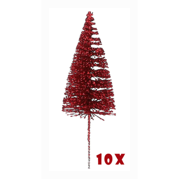 Rode Glitter Decoratieboompjes 16 cm - 10 stuks - House of Seasons