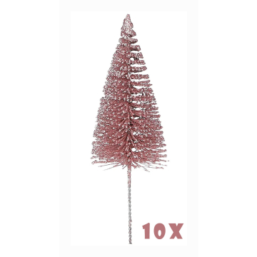 Roze Glitter Decoratieboompjes 16 cm - 10 stuks - House of Seasons