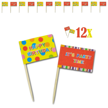 Verjaardag Vlag Prikkers - 12 Stuks