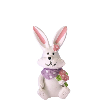 Wit Miniatuur Paashaasje met Lila Sjaaltje