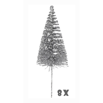Zilveren Glitter Decoratiebomen 22 cm - 8 stuks - House of Seasons