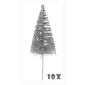 Zilveren Glitter Decoratieboompjes 16 cm - 10 stuks - House of Seasons