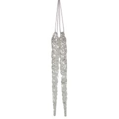 IJspegel Hangers Zilver Glitter 14cm - Set van 2