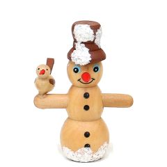 Sigro - Houten Sneeuwpop met Vogel 6 cm