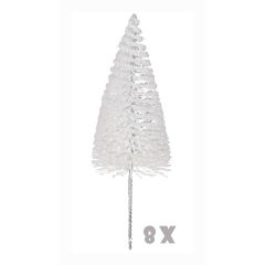 Witte Glitter Decoratiebomen 22 cm - 8 stuks - House of Seasons
