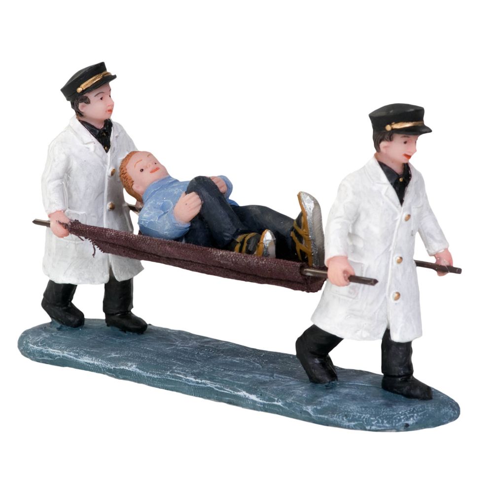 Dickensville - Gevallen Schaatser op Brancard - - Polyresin -