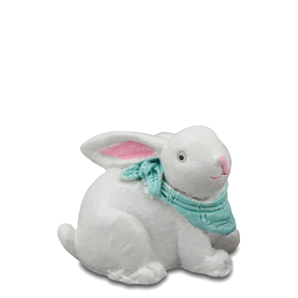 Wit Miniatuur Konijn met Blauw Sjaaltje - 2.3 cm - - Polyresin -