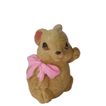 Bruin Miniatuur Konijn met Roze Strik - 4 cm