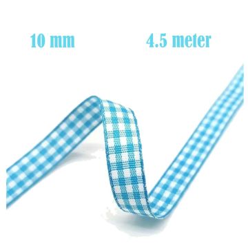 Geruit Lint Azuurblauw - 10 mm