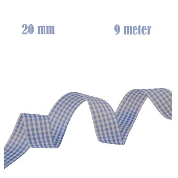 Geruit Lint Blauw - 20 mm