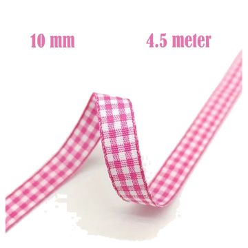 Geruit Lint Donkerroze - 10 mm