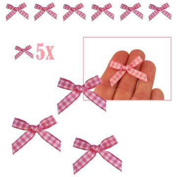 Geruite Strik Roze - 5 Stuks