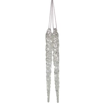IJspegel Hangers Zilver Glitter 14cm - Set van 2