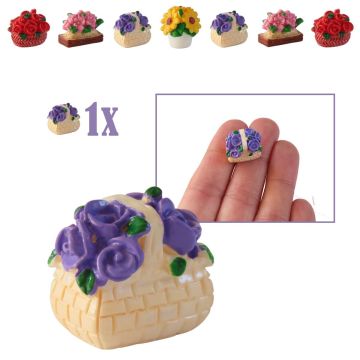 Miniatuur Mandje met Paarse Rozen