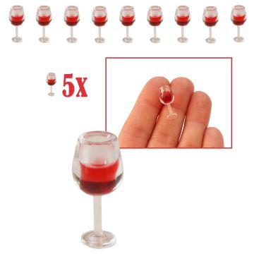 Miniatuur Wijnglas met Rode Wijn - Set van 5