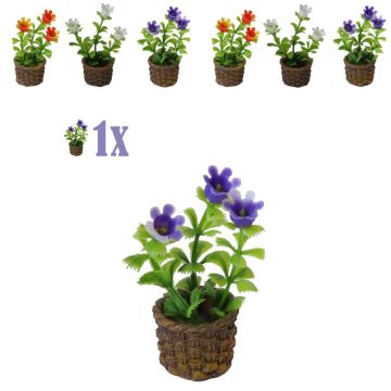Rieten Miniatuur Mand met Paarse Bloemen