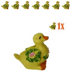 Geel Miniatuur Eendje met Bloemendecoratie - 2.5cm