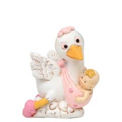 Miniatuur Ooievaar met Baby Meisje - 5cm