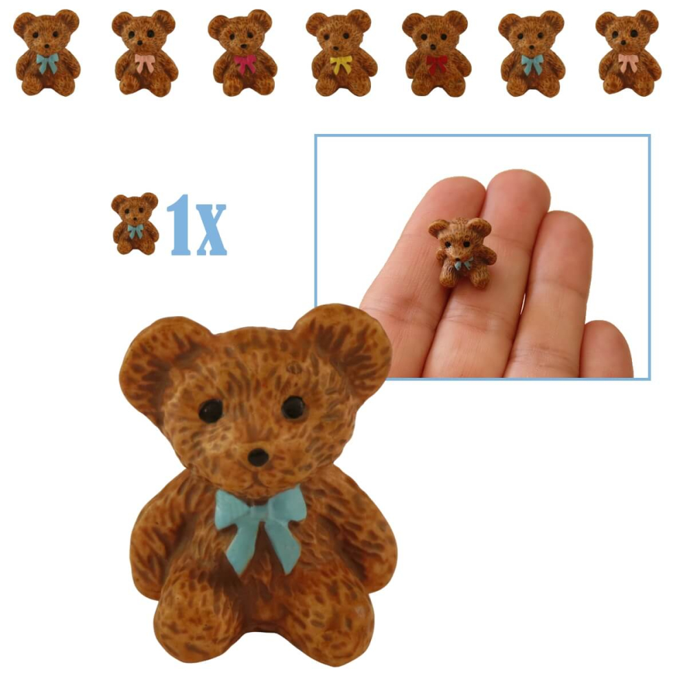 Bruin Mini Beertje met Blauwe Strik - 1.9 cm
