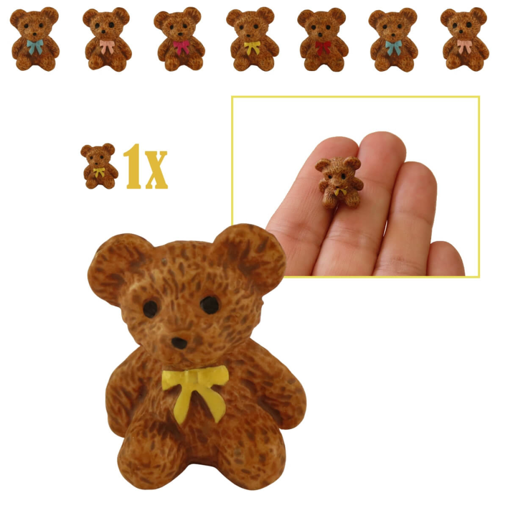 Bruin Mini Beertje met Gele Strik - 1.9 cm