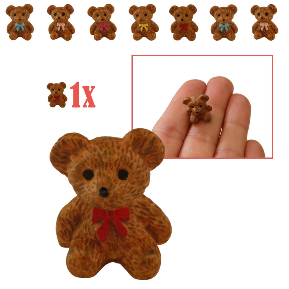 Bruin Mini Beertje met Rode Strik - 1.9 cm