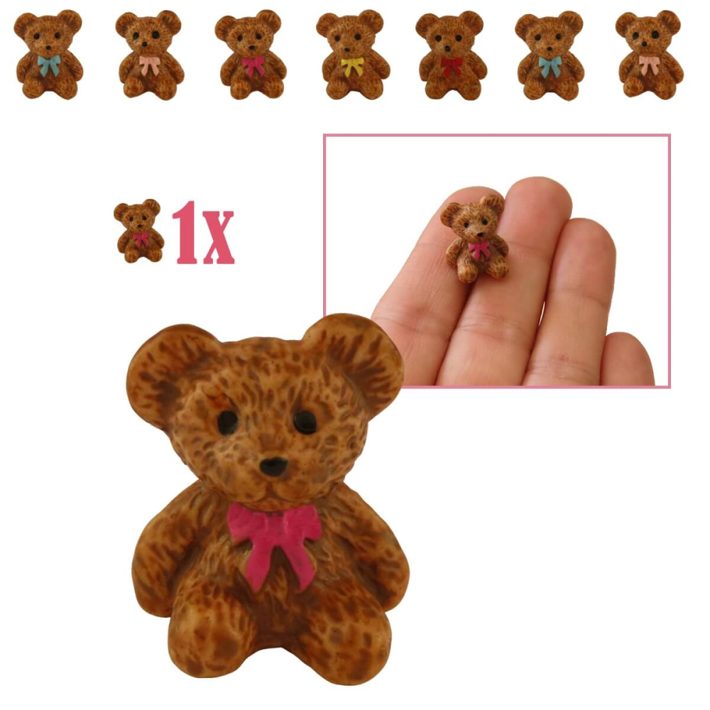 Bruin Mini Beertje met Roze Strik - 1.9 cm