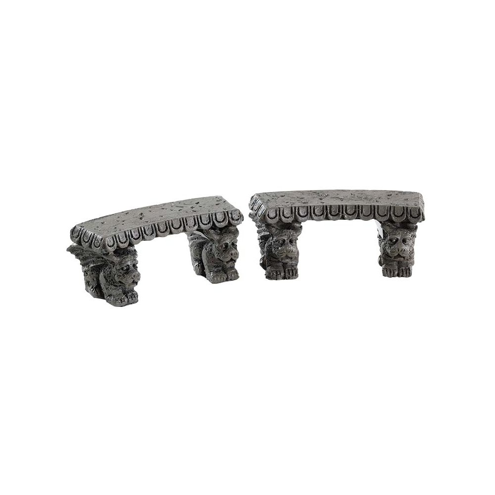 Spooky Town - Gargoyle Stone Benches - Set van 2 - - Polyresin - 0728162843708