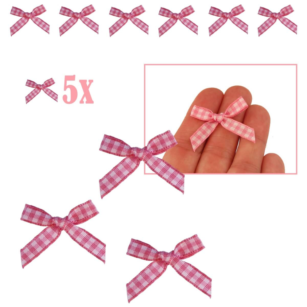 Geruite Strik Roze - 5 Stuks