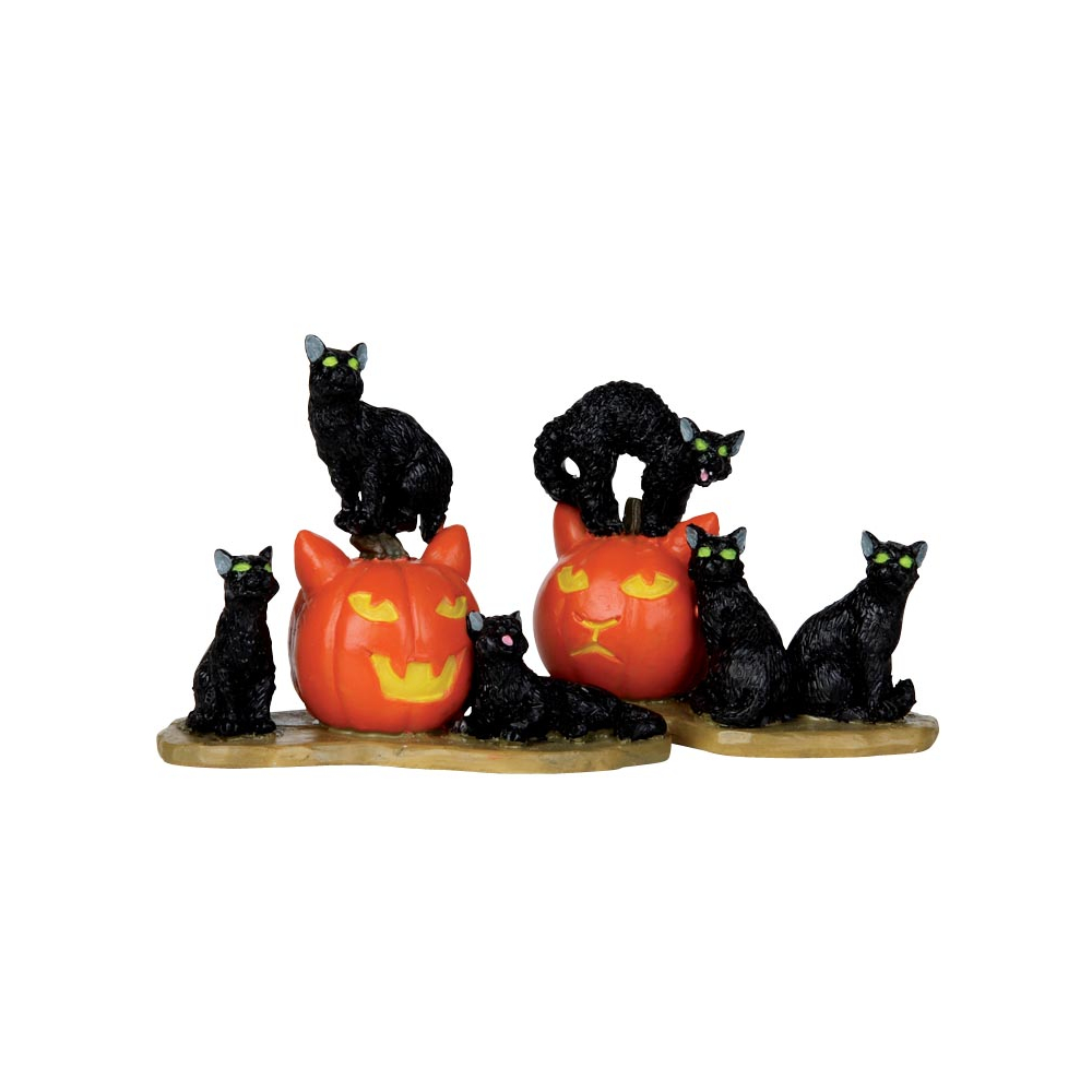 Spooky Town - Halloween Cat - Set van 2 - - Polyresin - 0728162128836