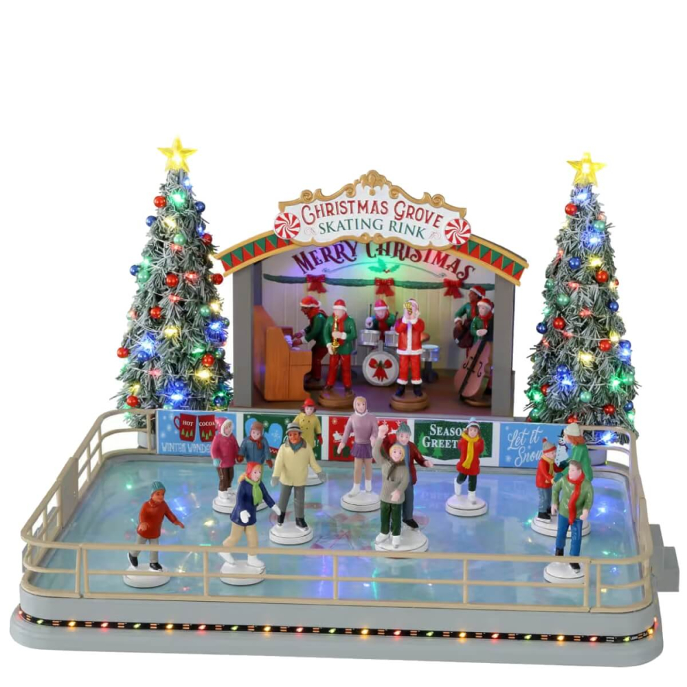 Lemax - Christmas Grove Skating Rink - Caddington Village - Met Beweging + Kerstmuziek