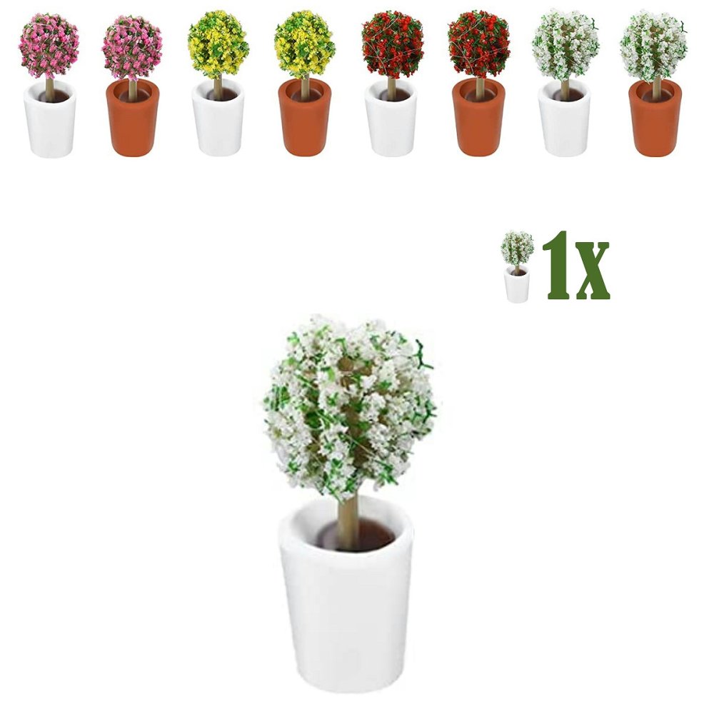 Mini Bloesem Bolstruikje in Witte Bloempot - 2.3cm - - Resin + PVC -