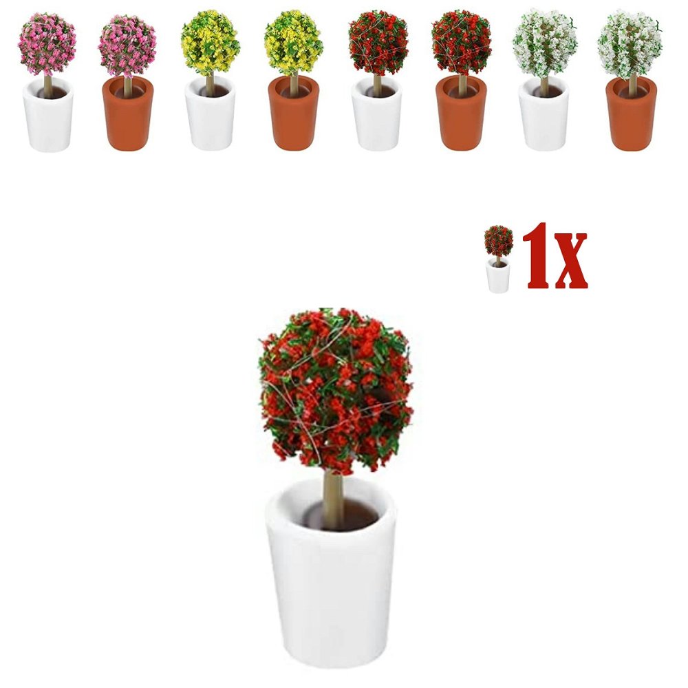 Mini Bolstruik Rode Bloempjes in Wit Bloempotje - 2.3cm - - Resin + PVC -