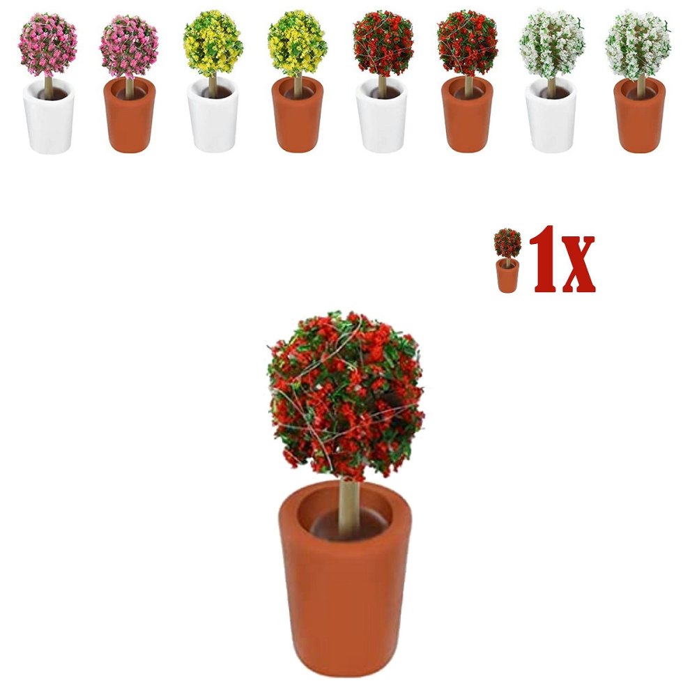 Mini Bolstruik Rode Bloesem in Terra Bloempot - 2.3cm - - Resin + PVC -