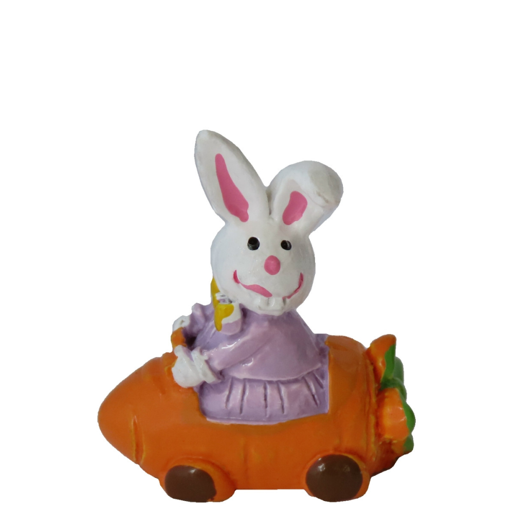 Mini Paashaas in Wortelauto - 3.5cm - - Polyresin -