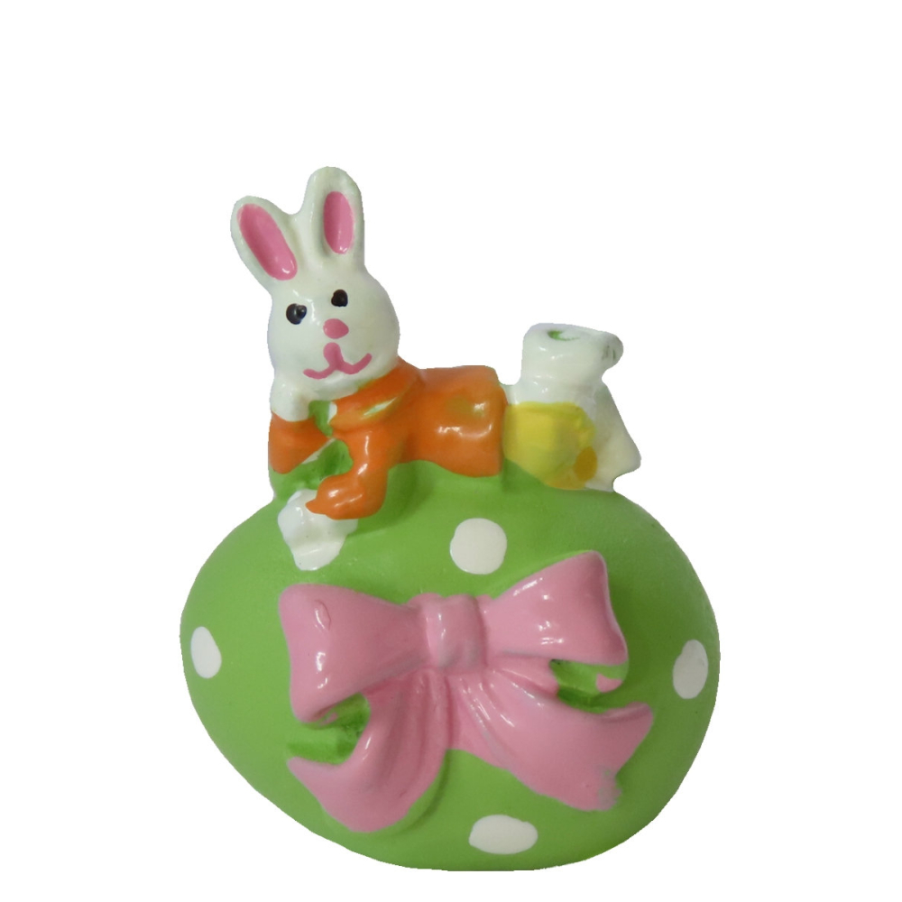 Mini Paashaasje op Groen Ei - 3.2cm - - Polyresin -