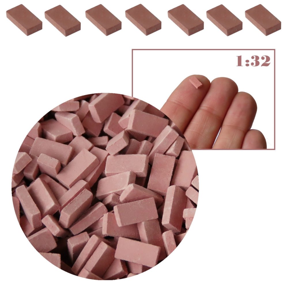 Miniatuur Bakstenen Licht Steenrood - 500 / 1000 Stuks - 1:32 - - Keramiek -