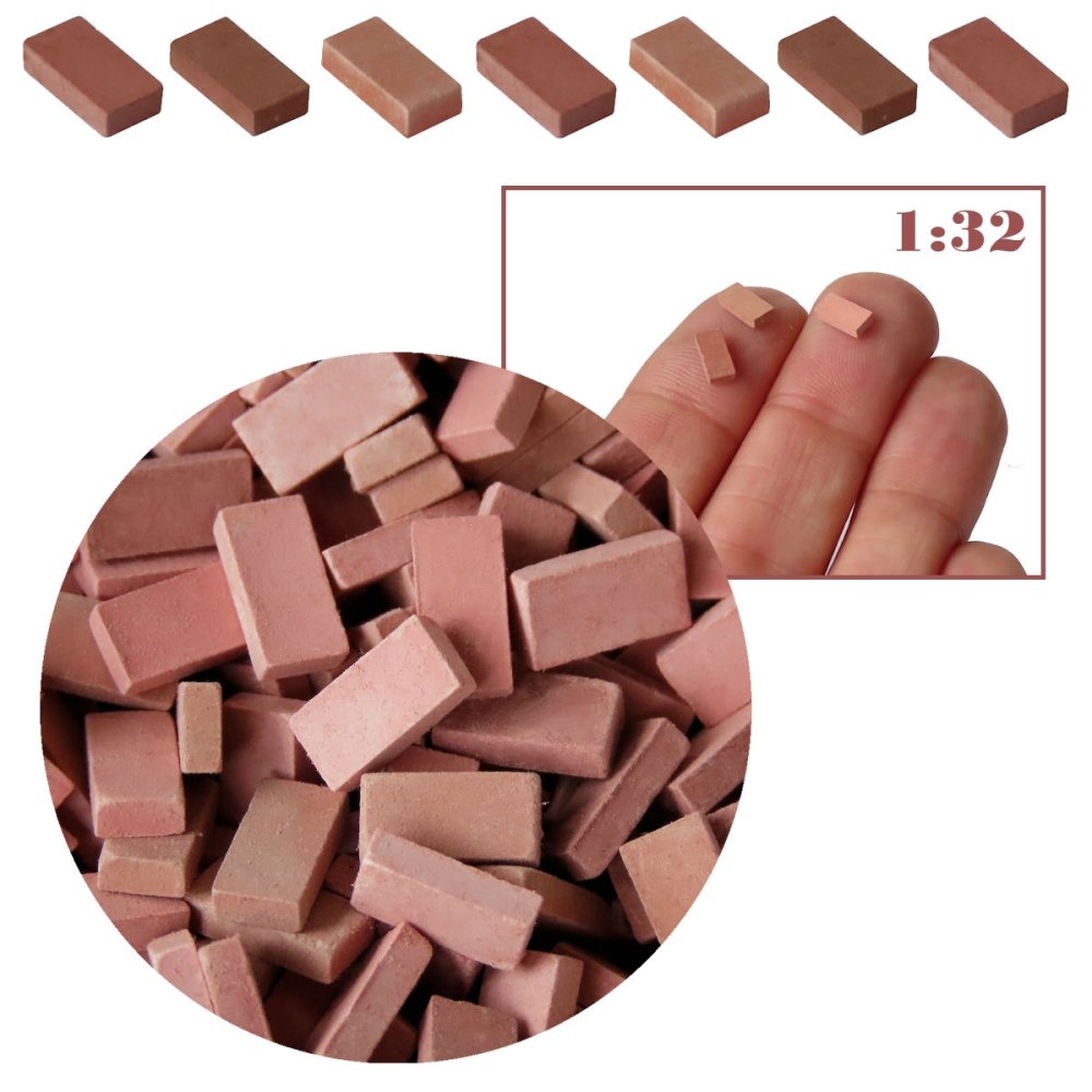 Miniatuur Bakstenen Rood Mix - 500 / 1000 Stuks - 1:32 - - Keramiek -