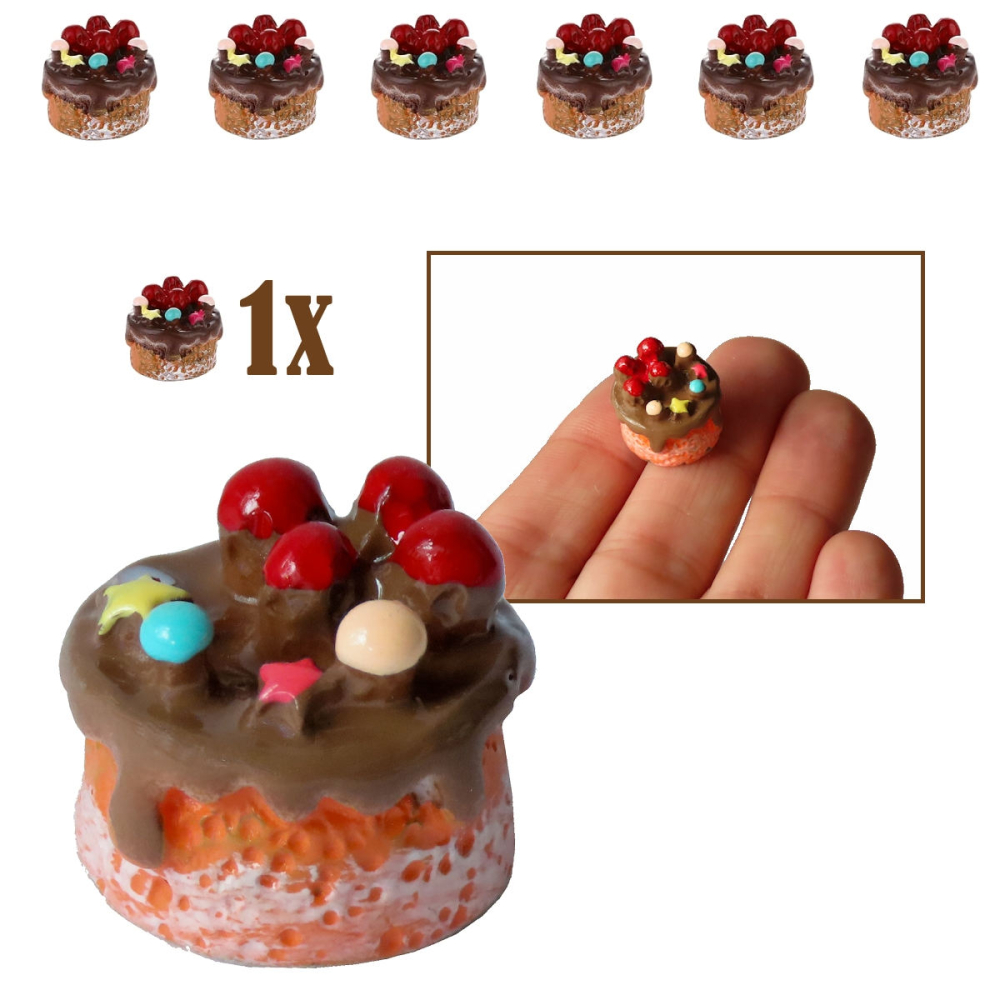 Miniatuur Gebakje Bruin Glazuur - - Resin -