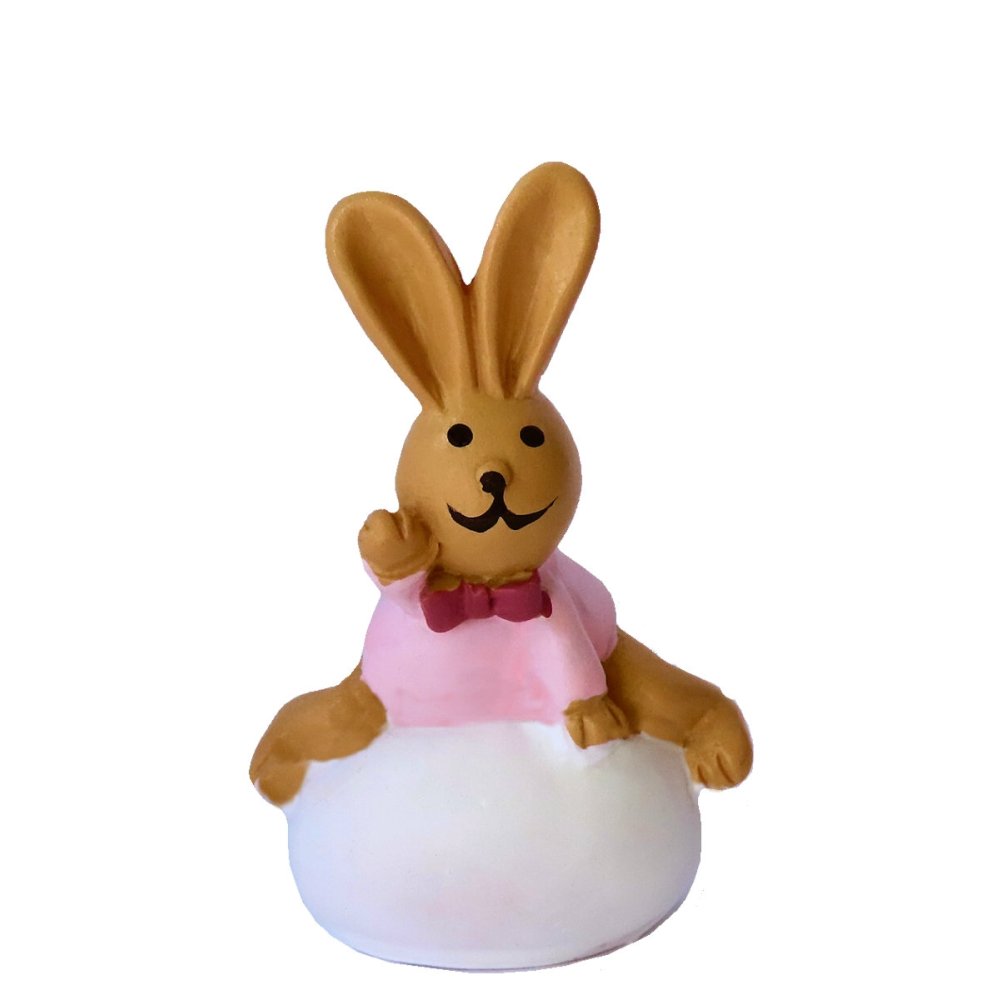 Miniatuur Paashaas op Wit Ei - 6cm - - Polyresin -