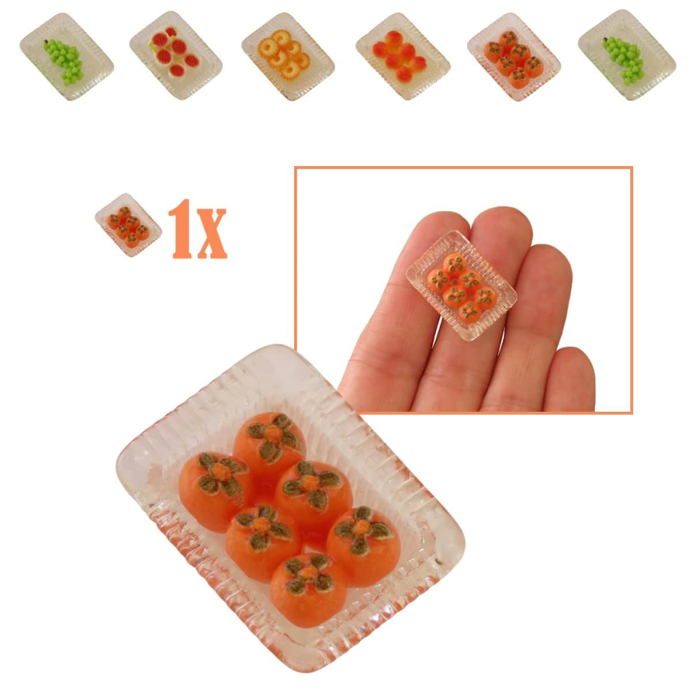 Miniatuur Schaaltje met Kaki Fruit - Set van 2