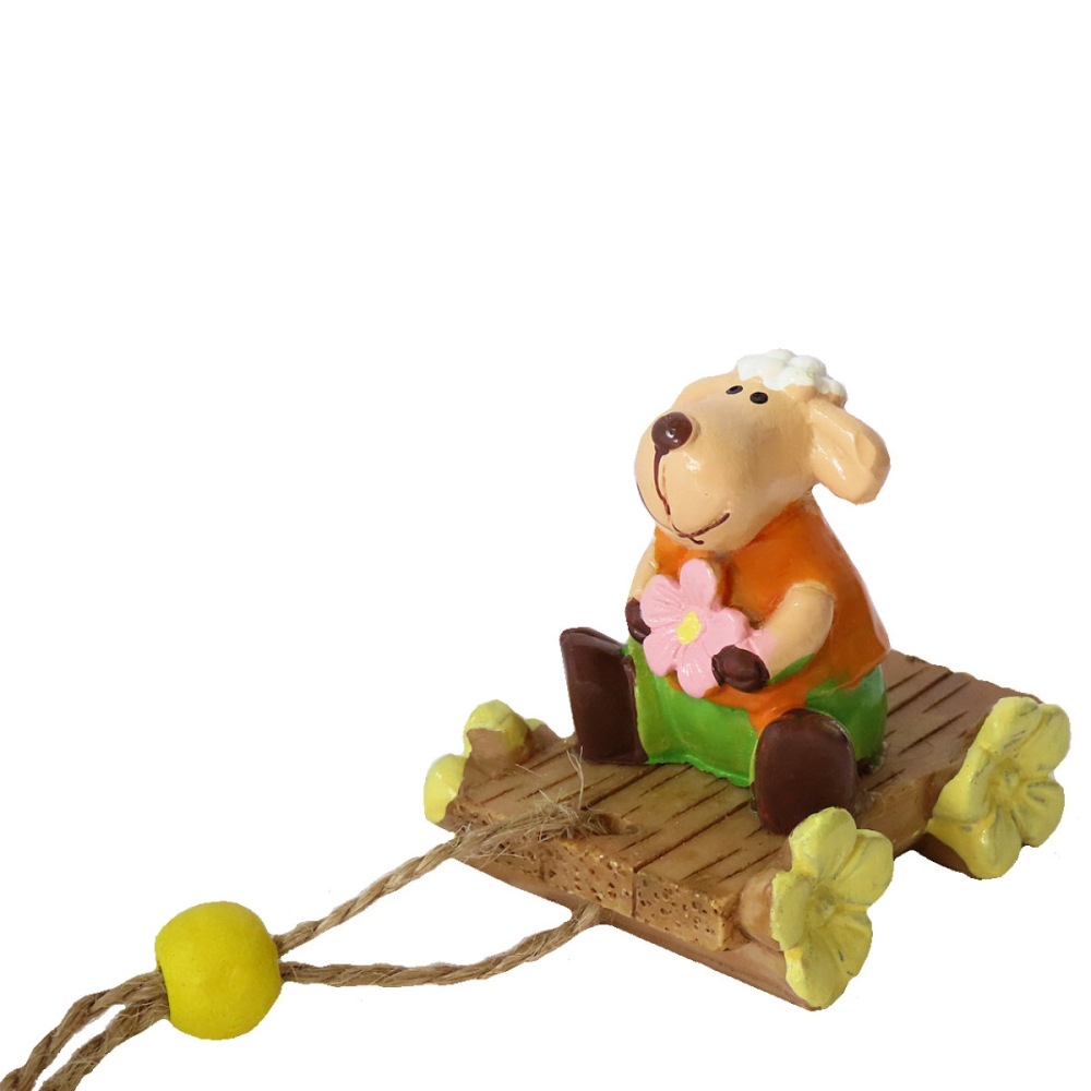 Miniatuur Schaap met Roze Bloem - 4.3cm -   - Polyresin -