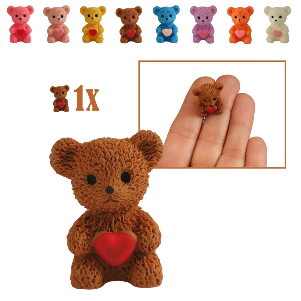 Miniatuur Teddybeer met Hart - Bruin - 2.5 cm