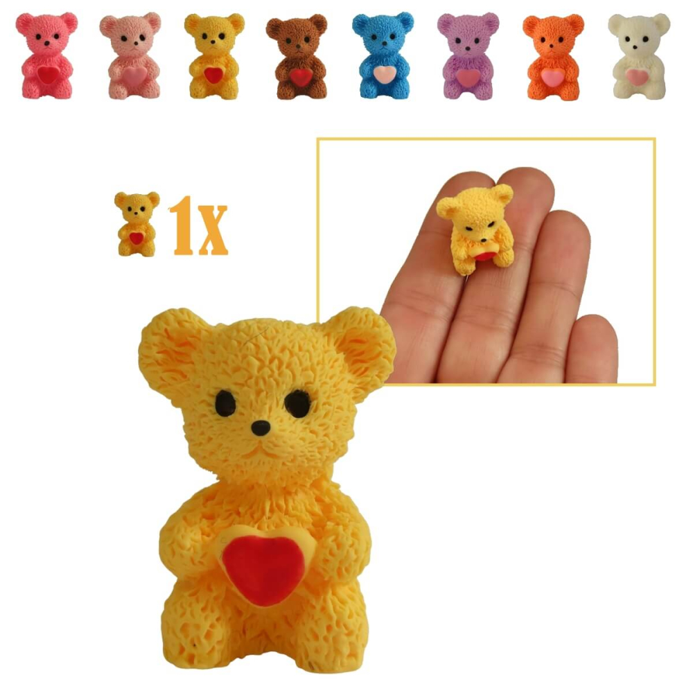 Miniatuur Teddybeer met Hart - Geel - 2.5 cm