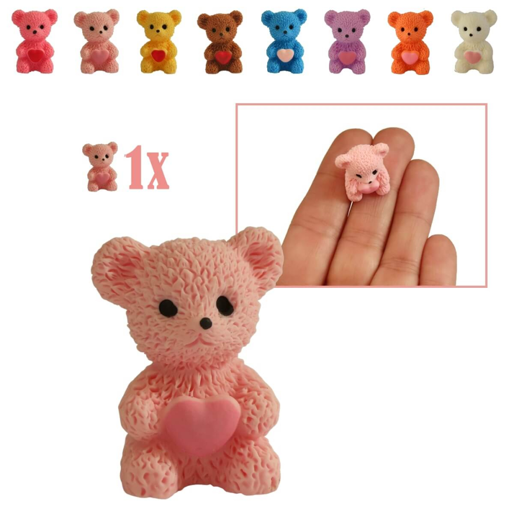 Miniatuur Teddybeer met Hart - Lichtroze - 2.5 cm